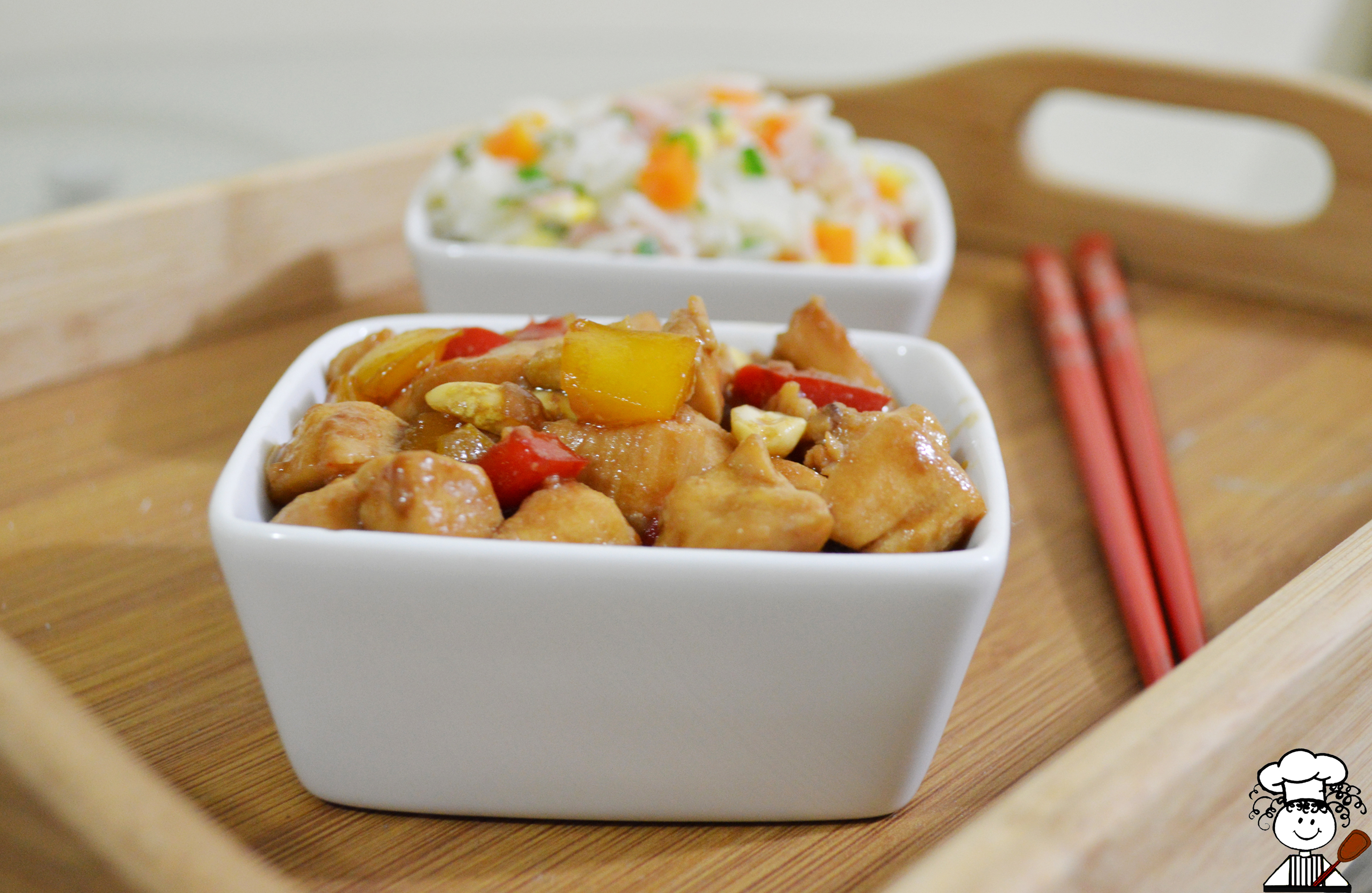 Frango xadrez com arroz yakimeshi - camila na cozinha